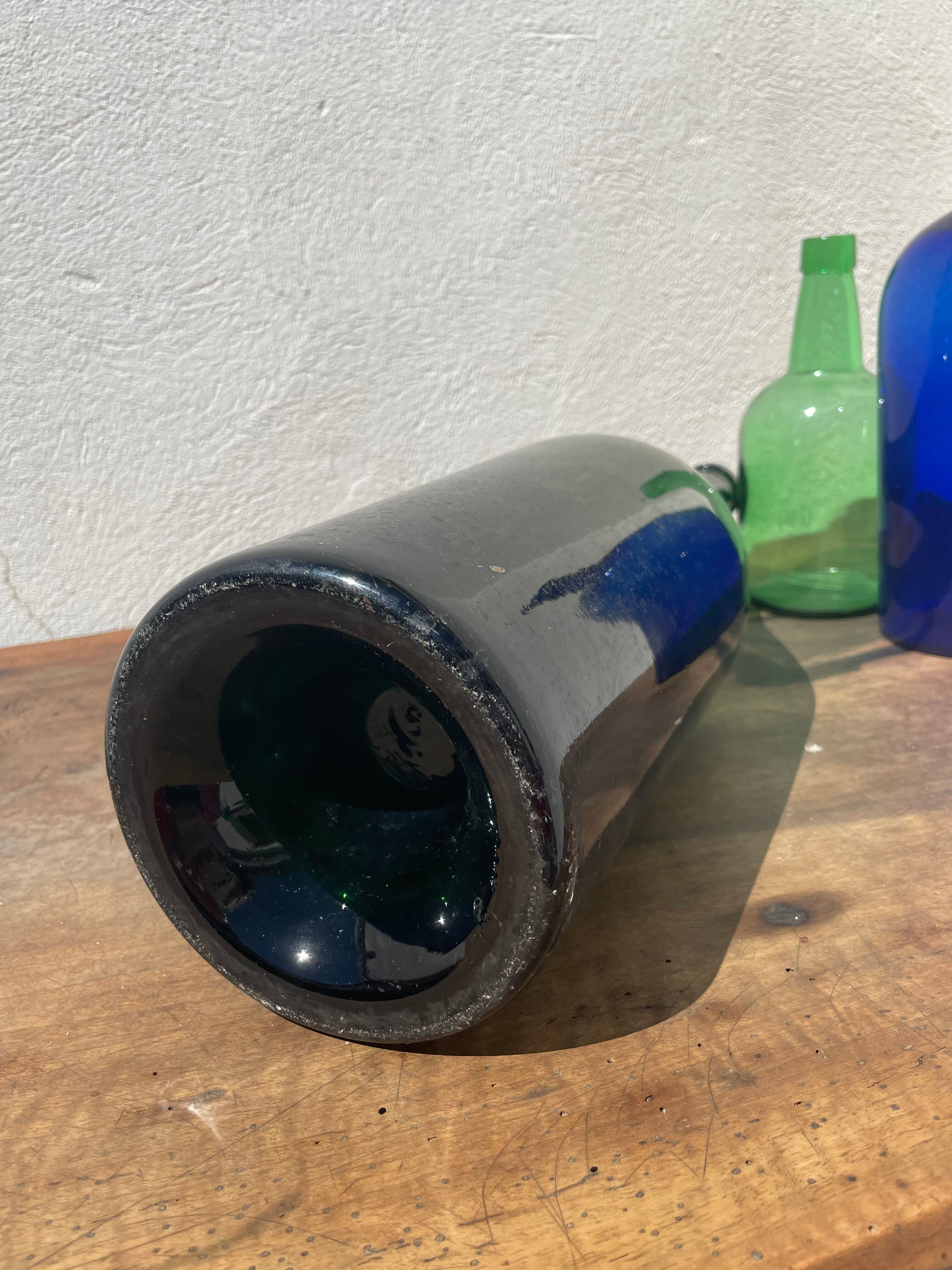 3x bouteilles en vert &bleu comme base pour lampes