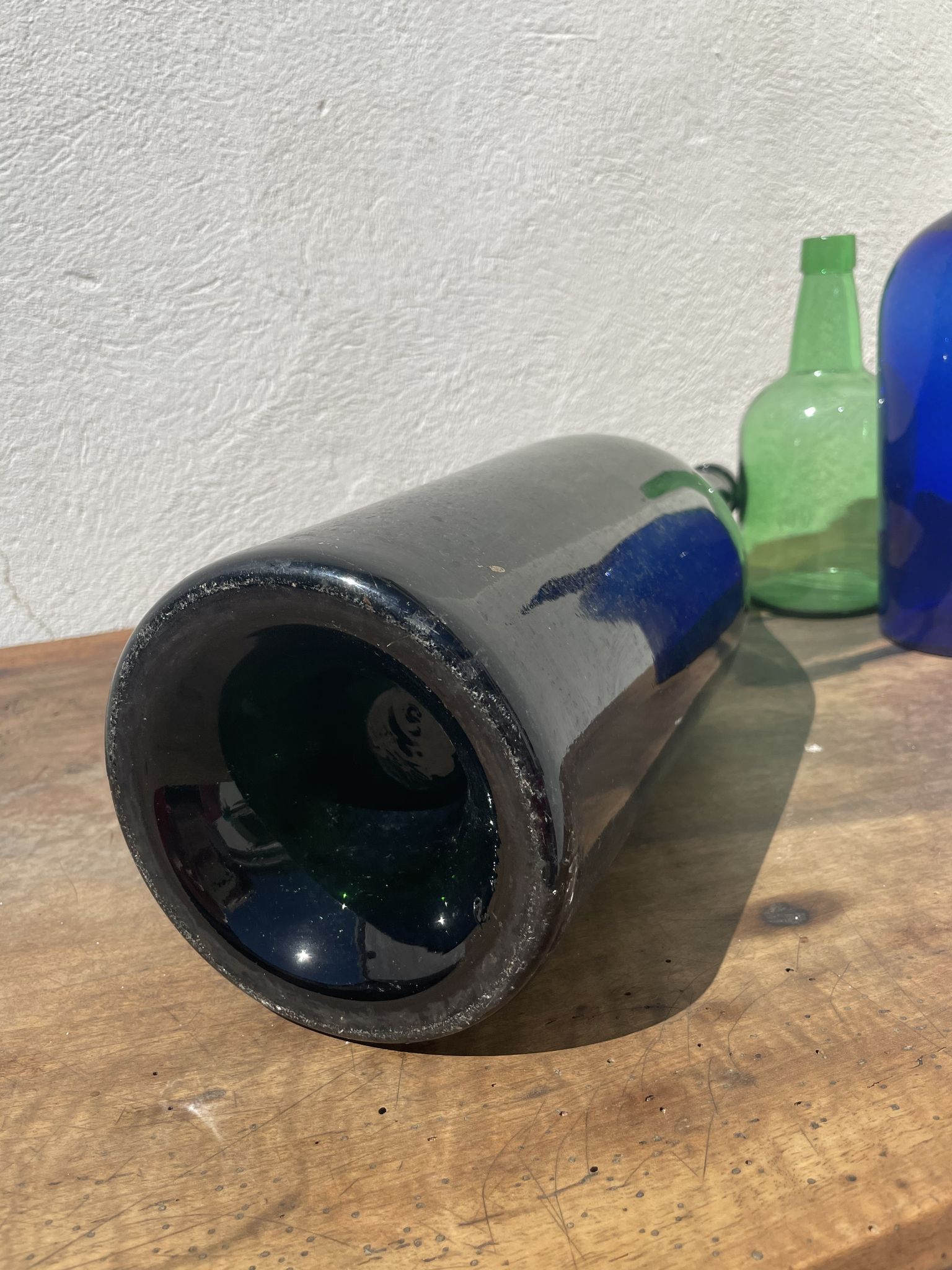 3x bouteilles en vert &bleu comme base pour lampes