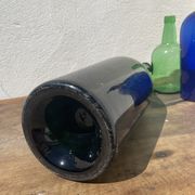 3x bouteilles en vert &bleu comme base pour lampes