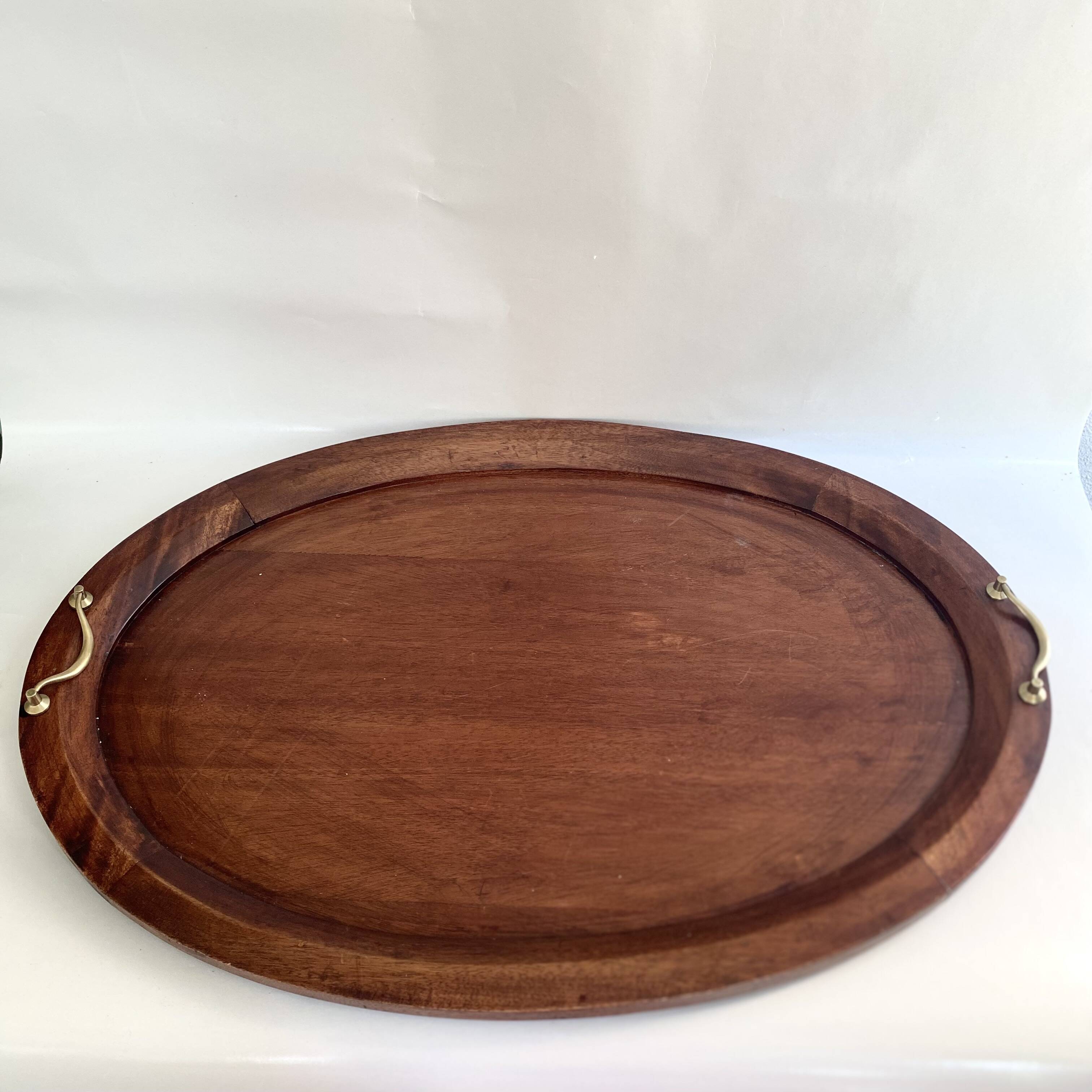 XXL wooden and brass platter, 72 cm