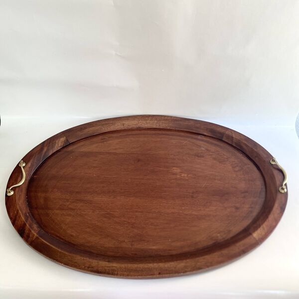 Plateau XXL bois et laiton, 72 cm