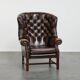 Dark Brown Cowhide  Leather Chesterfield Wingback Chair