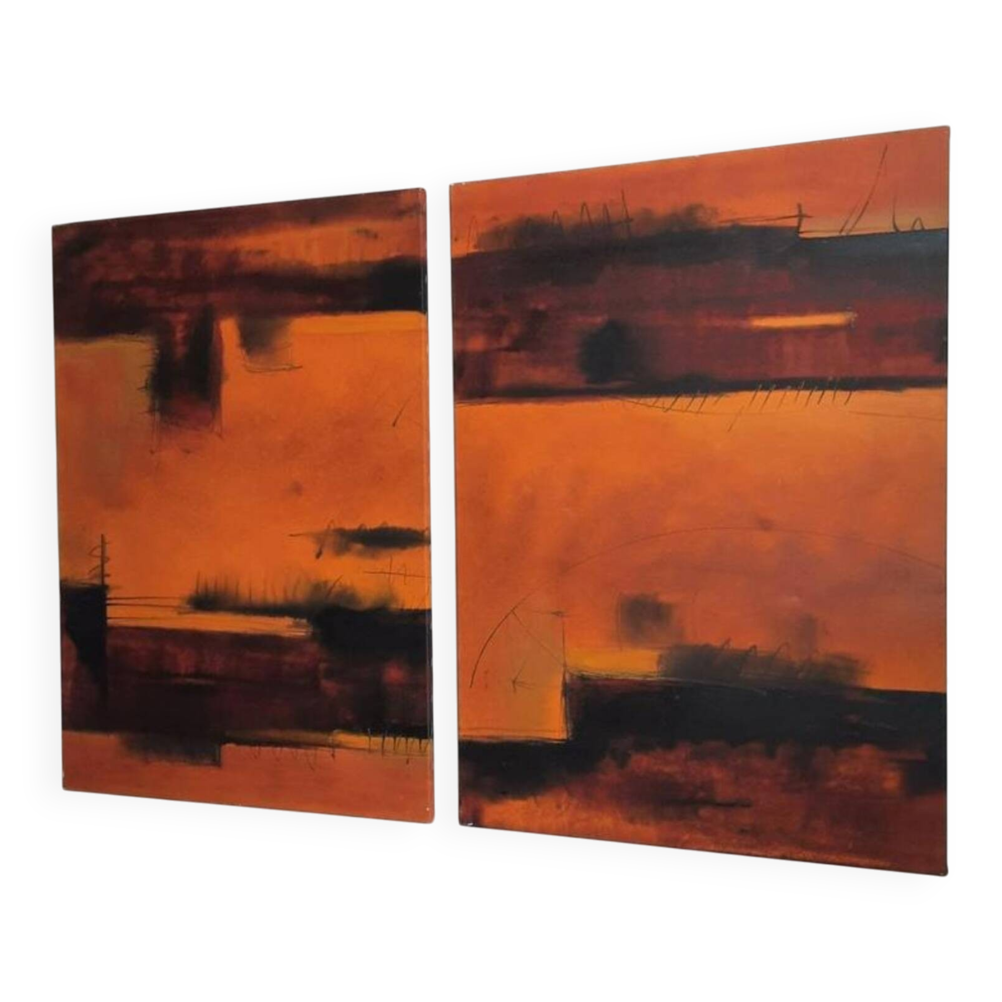 Dário Bosa abstract diptych (orange/red) signed / canvas Brasilian art