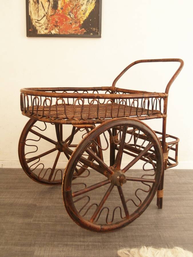 French fifties rattan serving cart