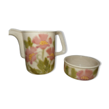 Hand-decorated art ceramic water jug and ramekin