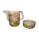 Hand-decorated art ceramic water jug and ramekin