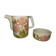 Hand-decorated art ceramic water jug and ramekin