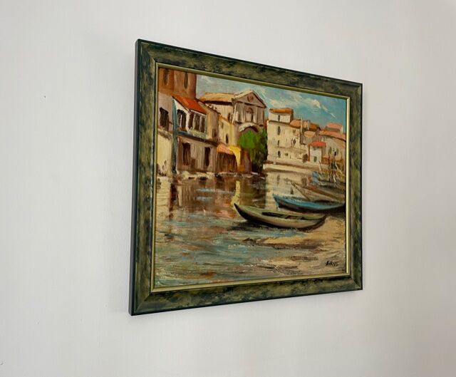 Painting signed Filhos oil on panel 1950 "Martigues"