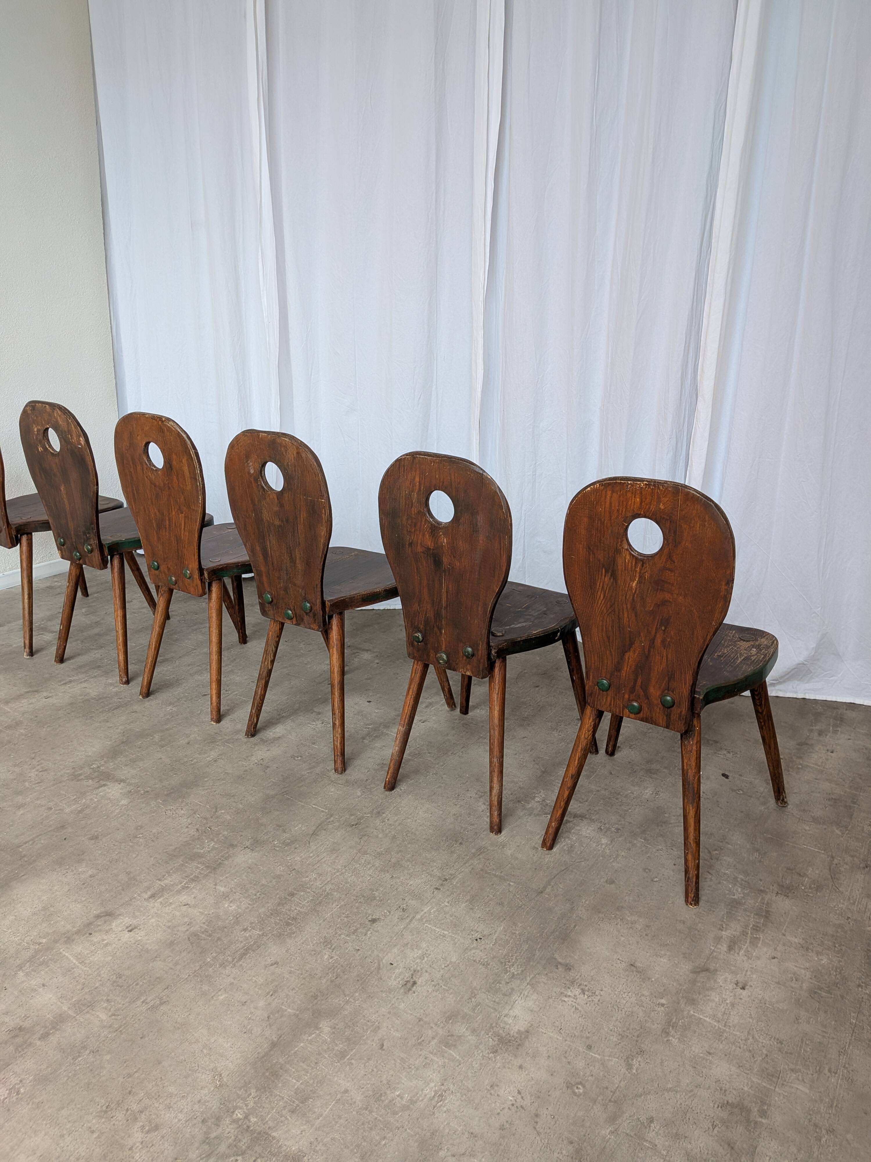 Set of 6 Vintage Brutalist Wooden Chair / Rustic Farmhouse Dining Chair