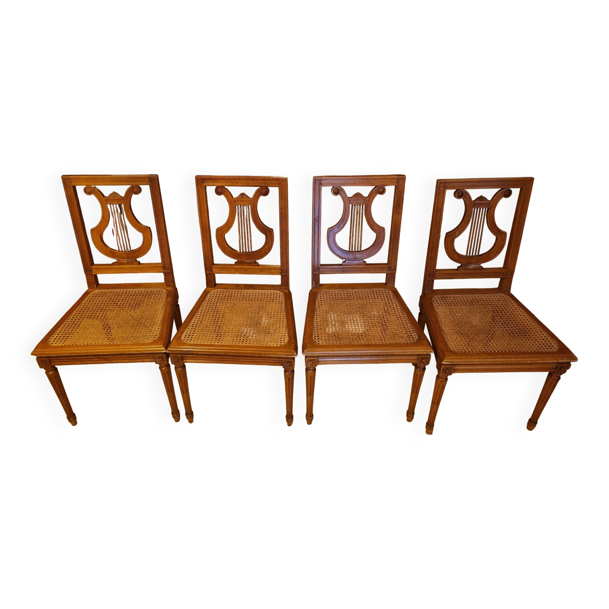 4 Louis XVI lyre chairs with caning
