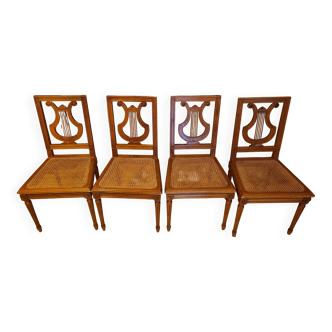 4 Louis XVI lyre chairs with caning