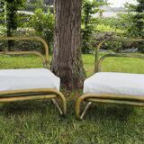 Pair of rattan and fabric armchairs, 1960s