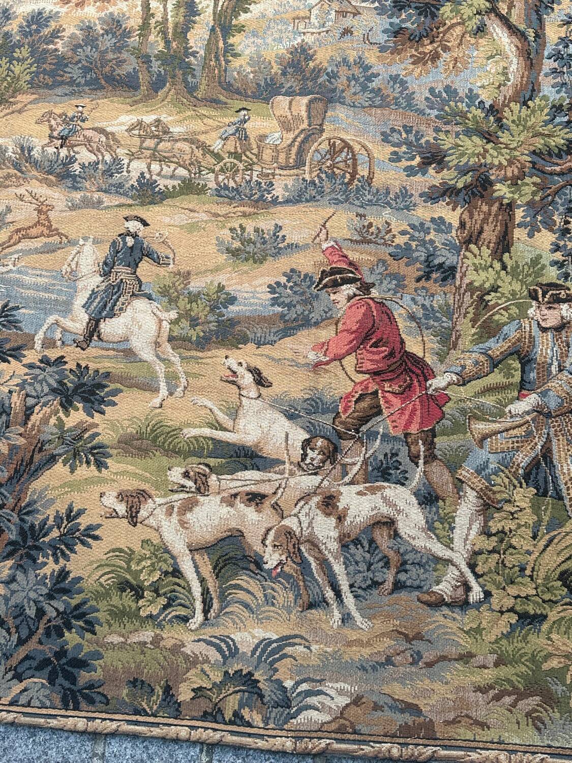 Vintage Aubusson jacquard tapestry "Hunting Scene"