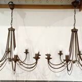 Pair of matte metal chandeliers