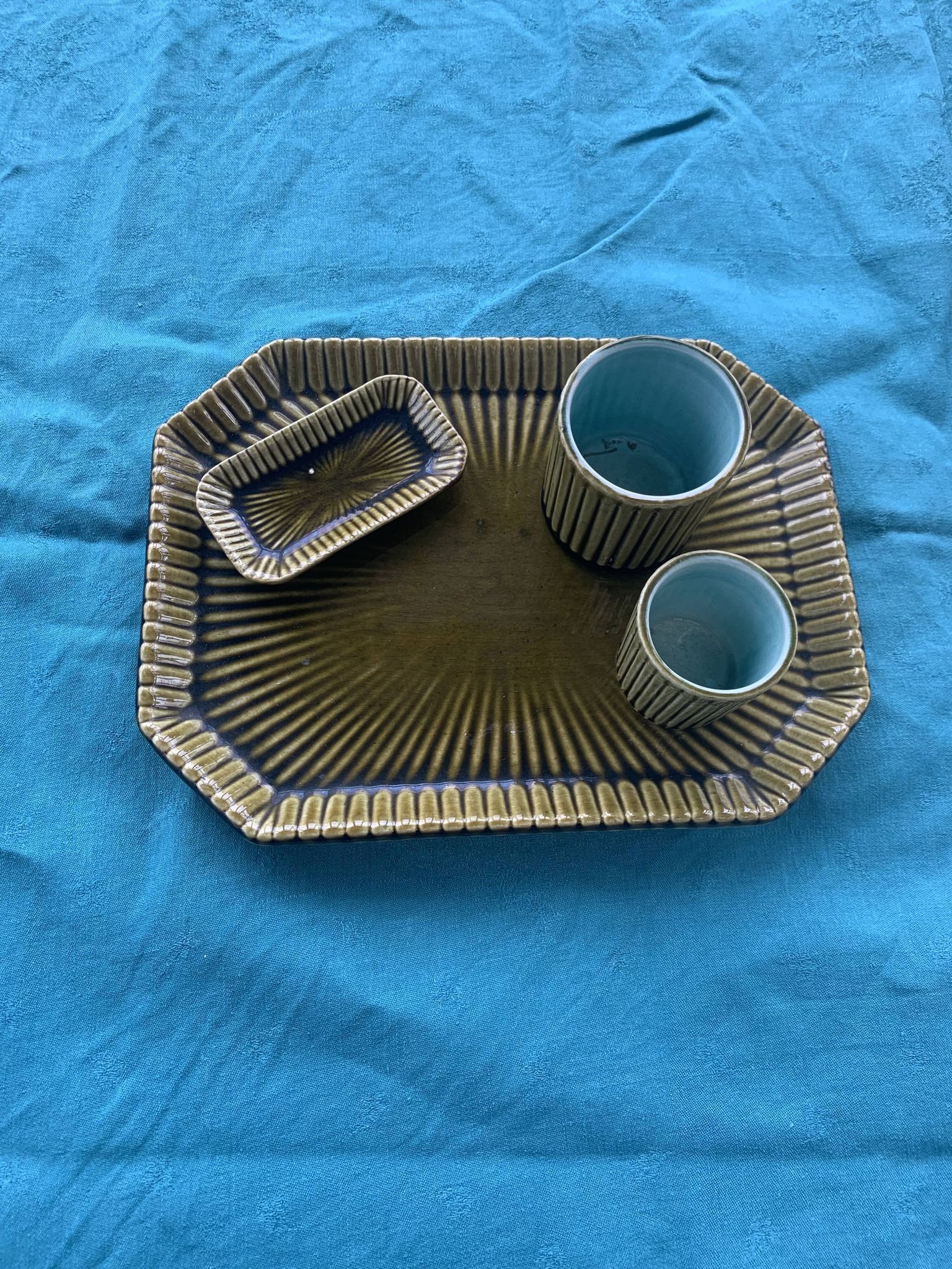 Service slurry art deco composed of a Tray, two pots and a small old and collector's dish