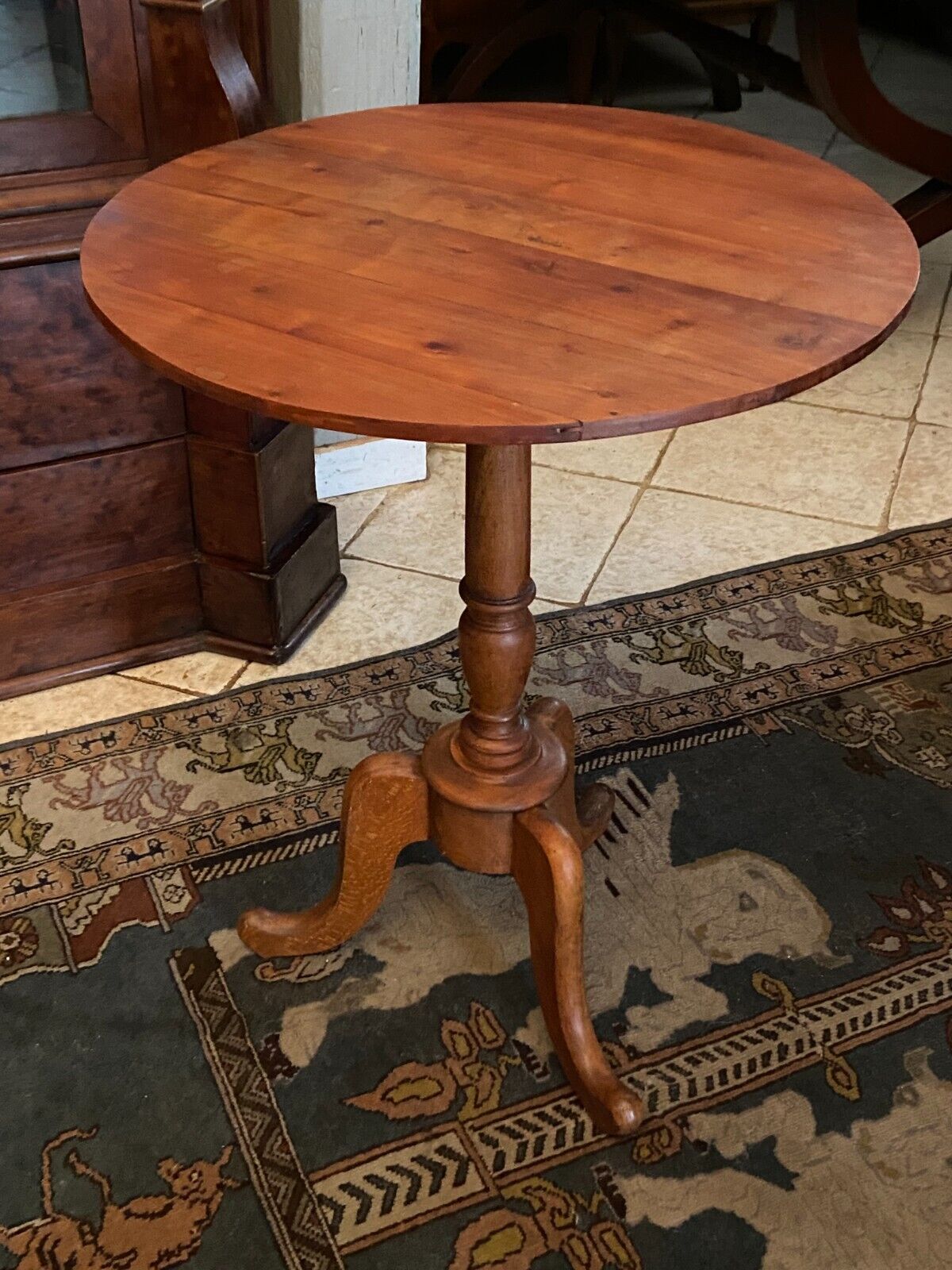 Circular pedestal table end of sofa base base tripod cherry Napoleon III