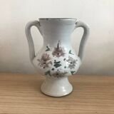 Small stoneware vase with handles and floral motifs Enameled In very good condition