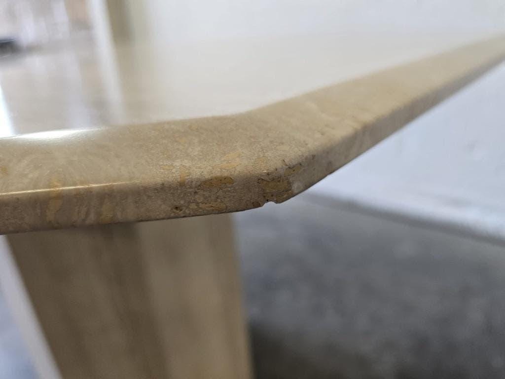 Table vintage octogonale en travertin / table à manger wabisabi