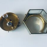 Art Deco hexagonal ceiling light in brass and glass
