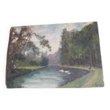 Tableau ancien à l'huile représentant un paysage