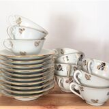 10 old coffee cups with porcelain saucers with golden flower patterns
