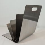 Stainless steel magazine rack by Xavier Féal for Inox Industrie 1970s