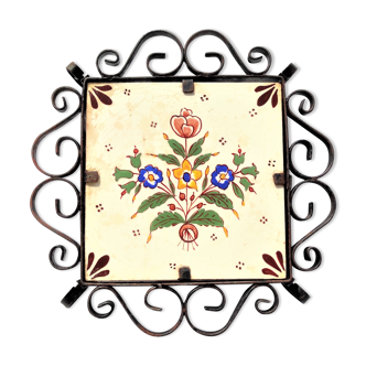 Old wrought iron trivia with f d ceramic france circa 1950