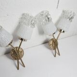 Pair of brass and glass wall lights 1960