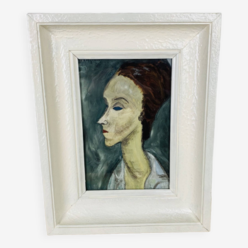 Painting portrait of a woman in figurative style signed Cavignaux
