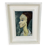 Painting portrait of a woman in figurative style signed Cavignaux