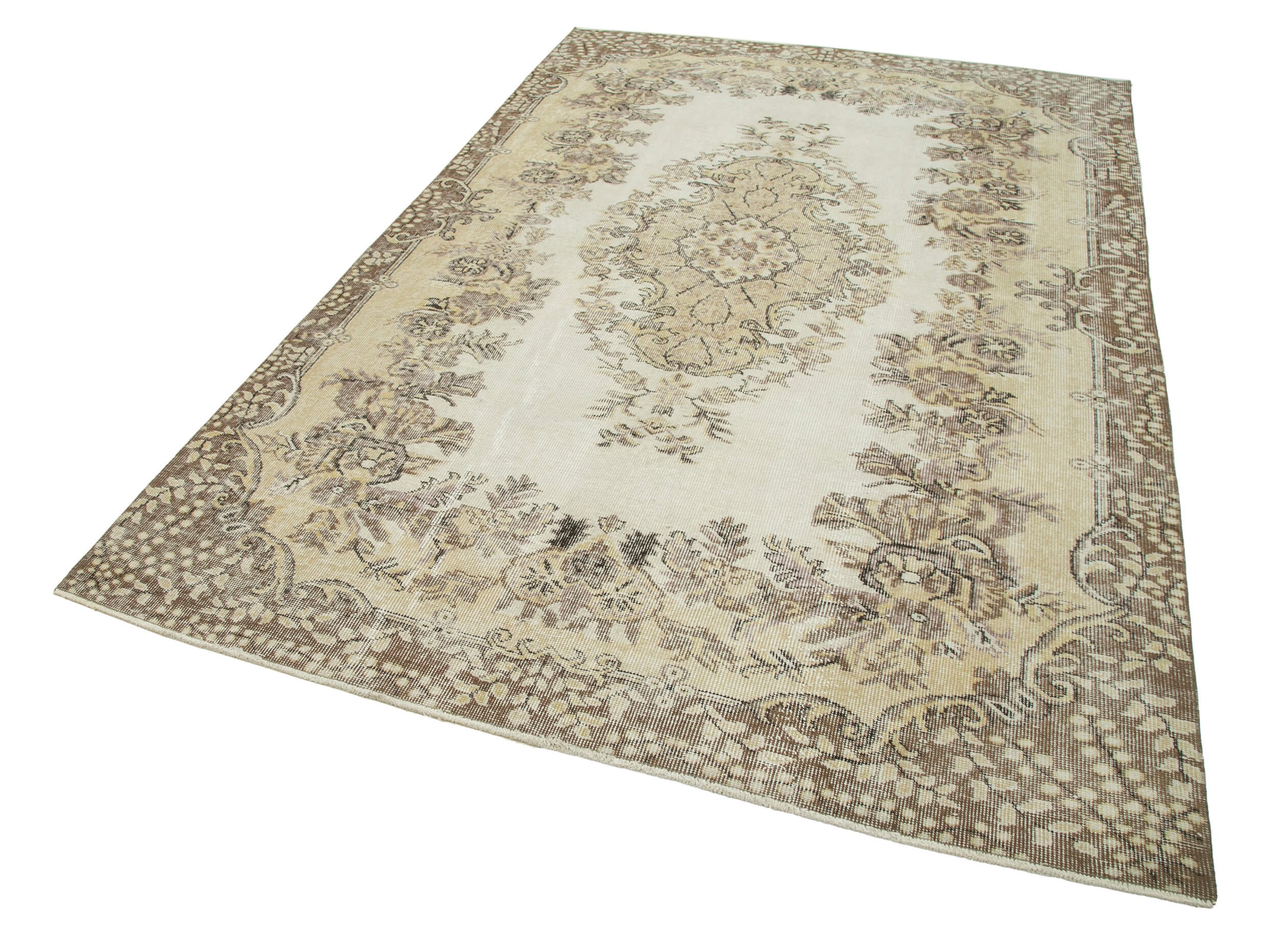 Turkish hand-knotted wool 1970s beige carpet 178 cm x 275 cm