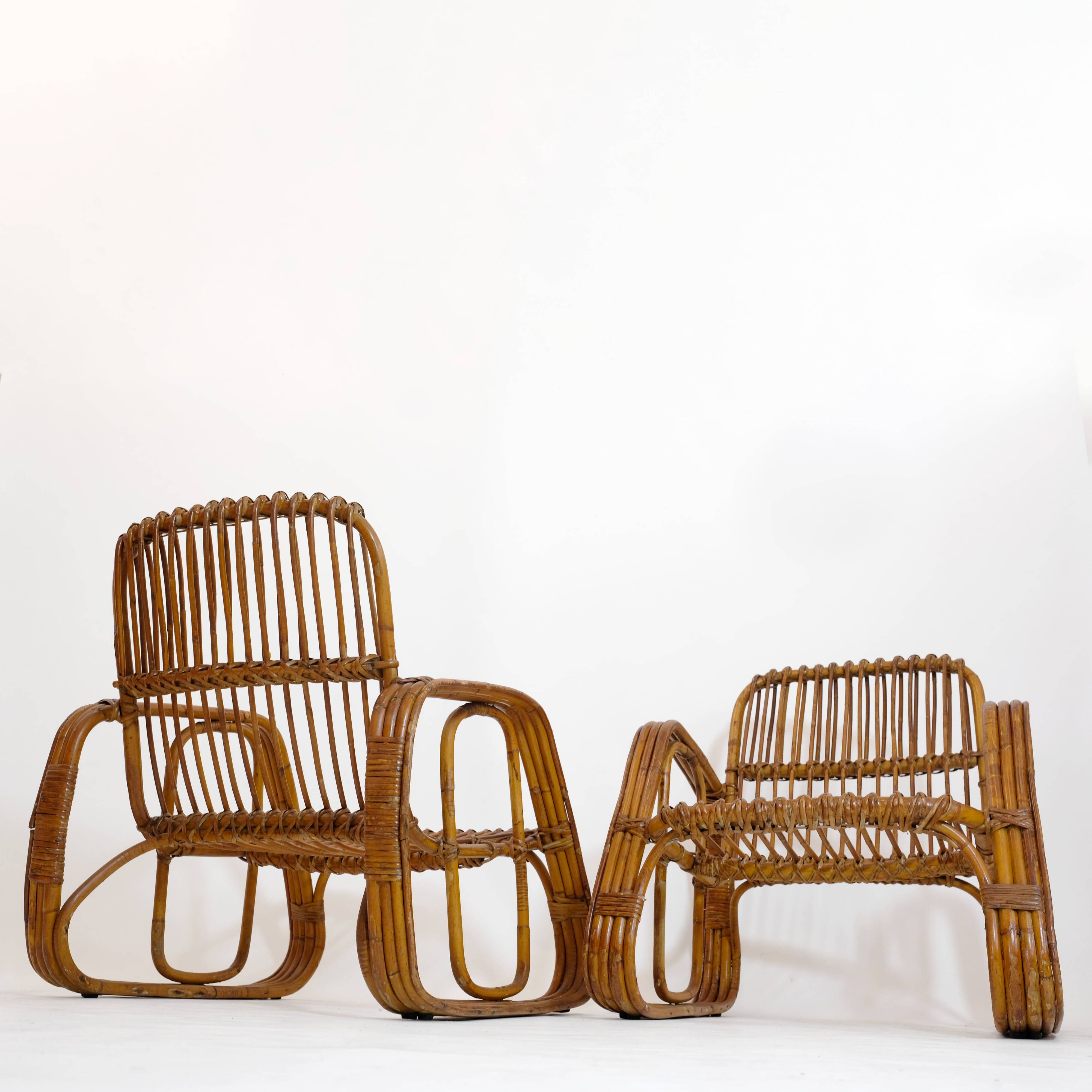 Pair of rattan armchairs, Italy, 1960s, no. 2.