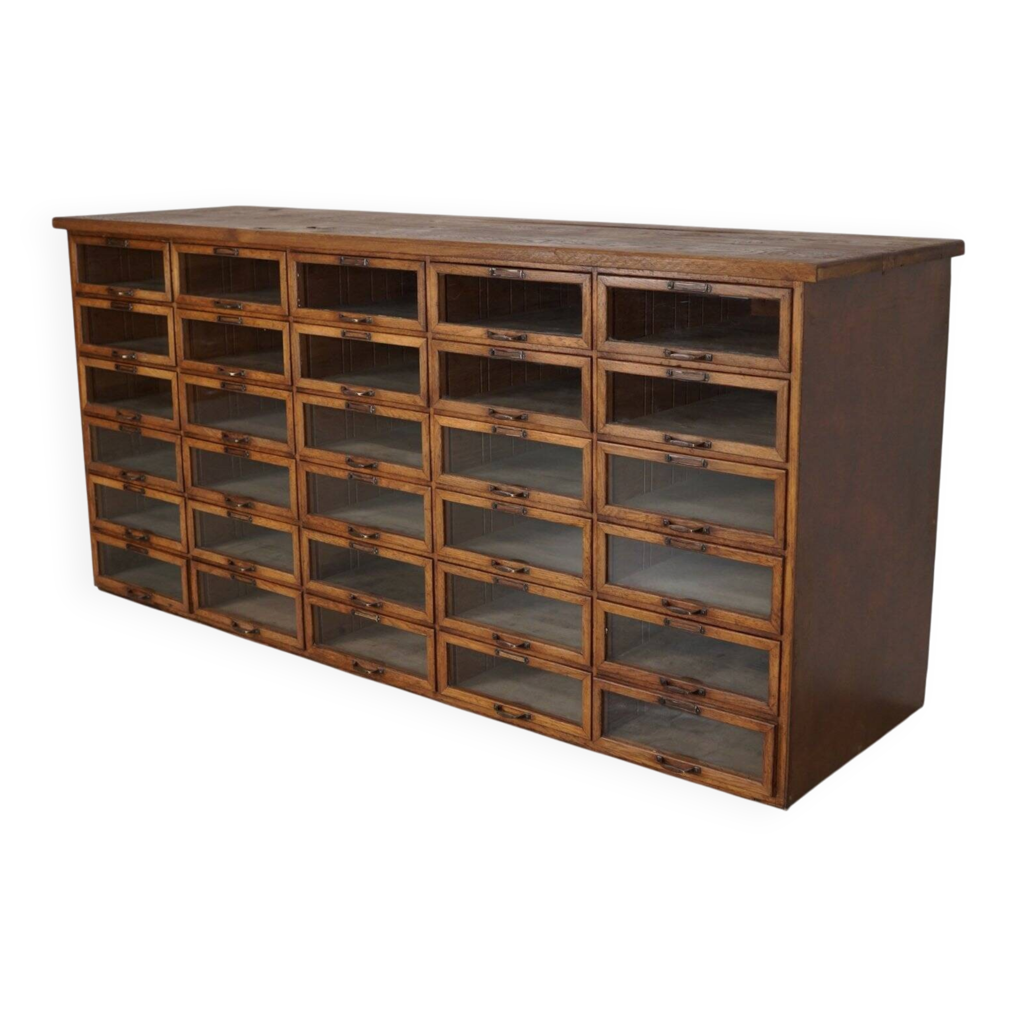Vintage Dutch oak haberdashery shop cabinet, 1930s