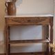 Old solid wood console with marble - 1 drawer