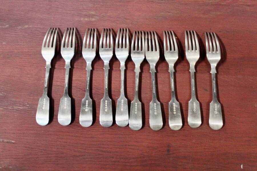 Set of 12 antique Nevada Silver D&A forks