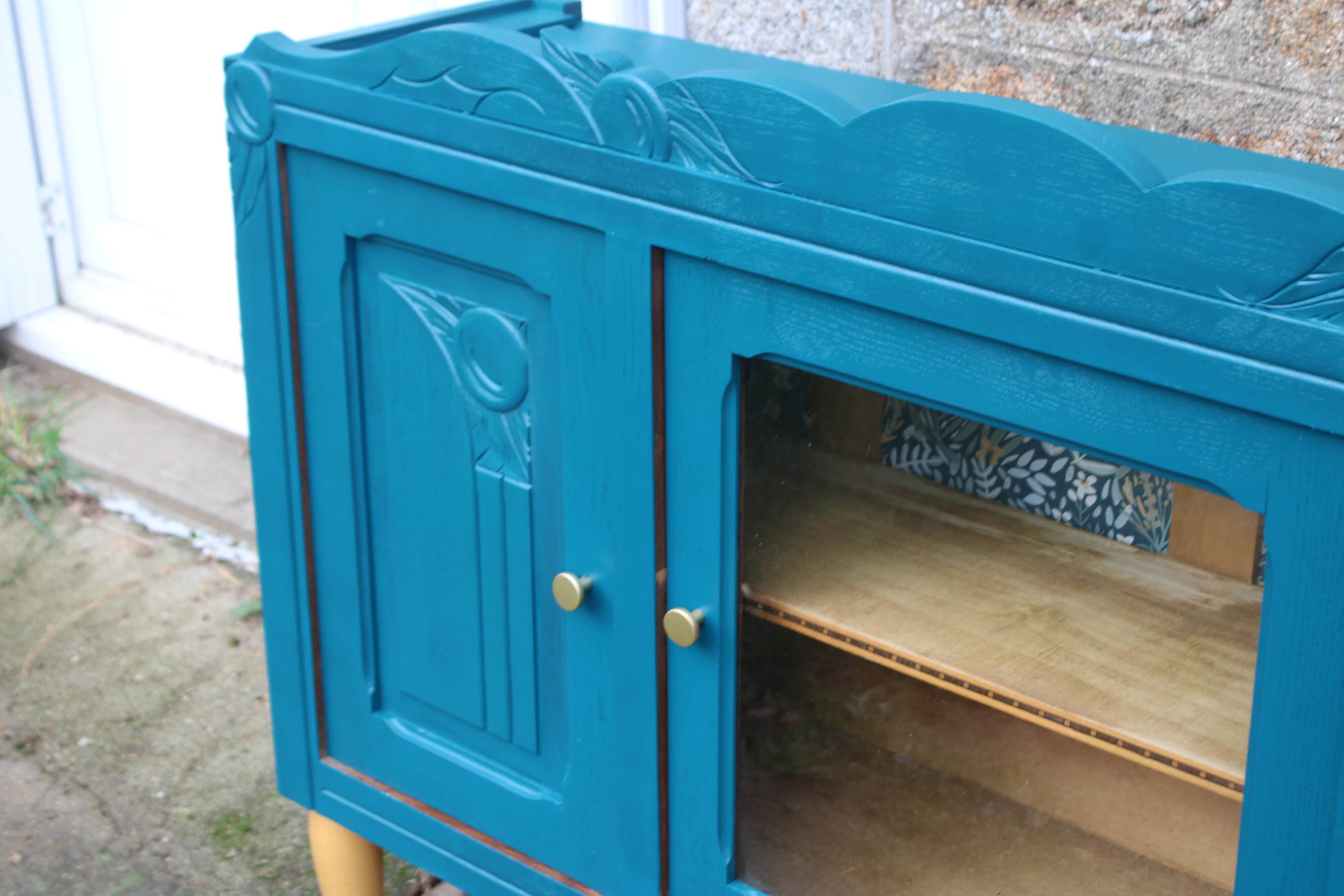 Renovated antique sideboard – Petrol blue V33 – Vintage / Art Deco style