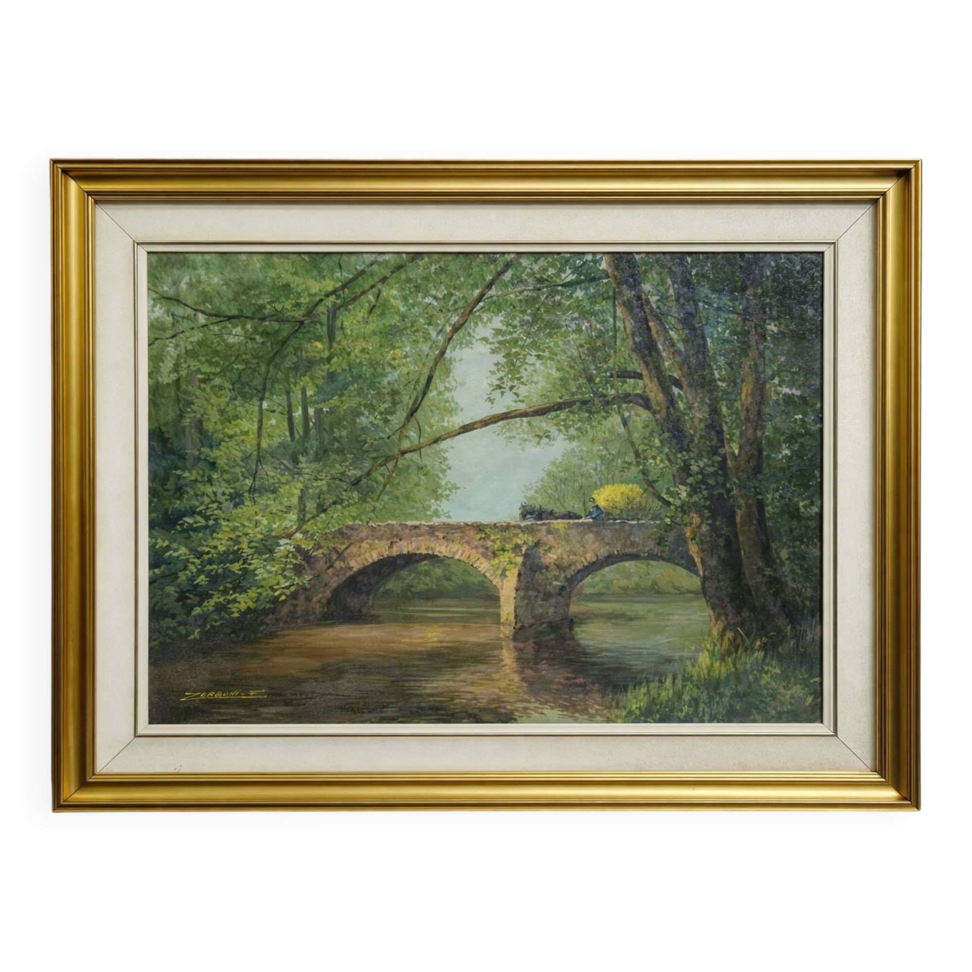 F Zerboni – Landscape of Auvergne – Stone Bridge – Oil on canvas
