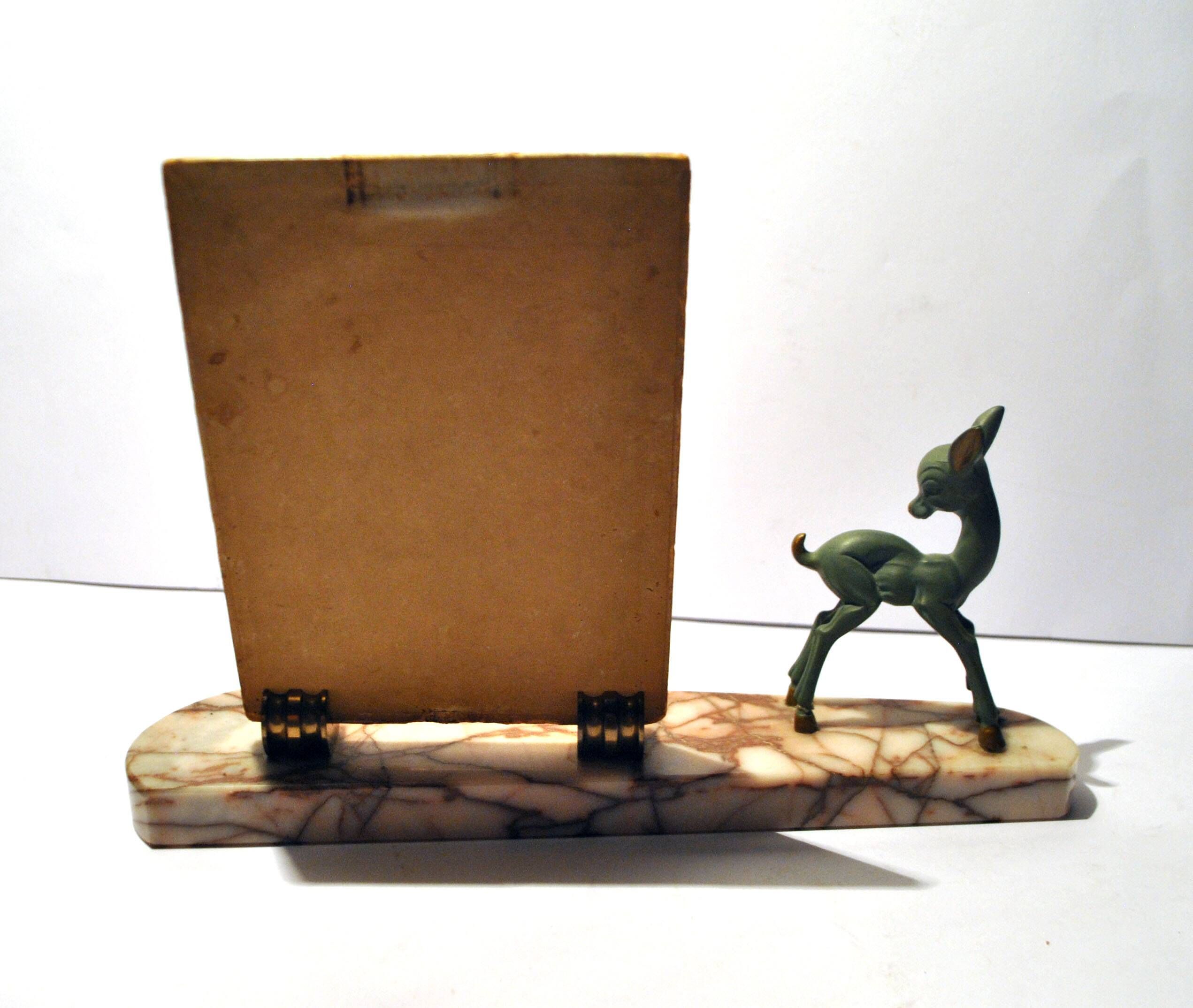 Art Deco Photo Frame Bambi Bronze Statuette and Mirror Glass 1940