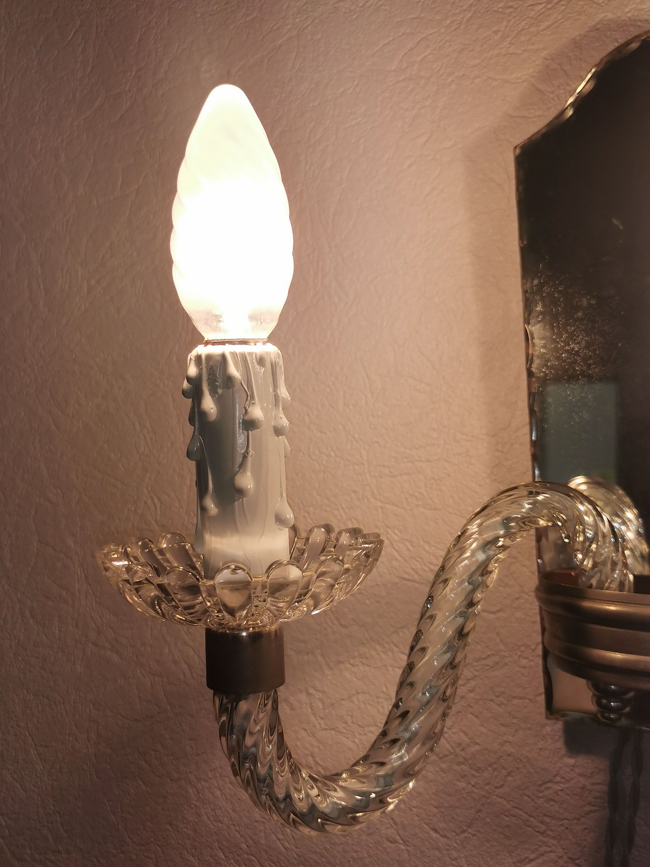 Wall applique, two-pointed glass chandelier, chiseled mirror and steel, 20th