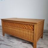 Coffre vintage bois et rotin