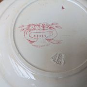 Hollow plate Sarreguemines model Cérès decorated with pink flowers Terre de Fer