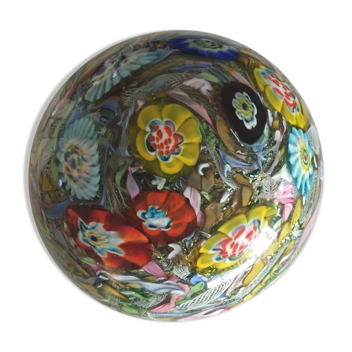 Sulfur millefiori Murano press crystal paper