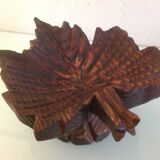 Brutalist wooden candlestick shaped vine leaf /vintage 60s-70s