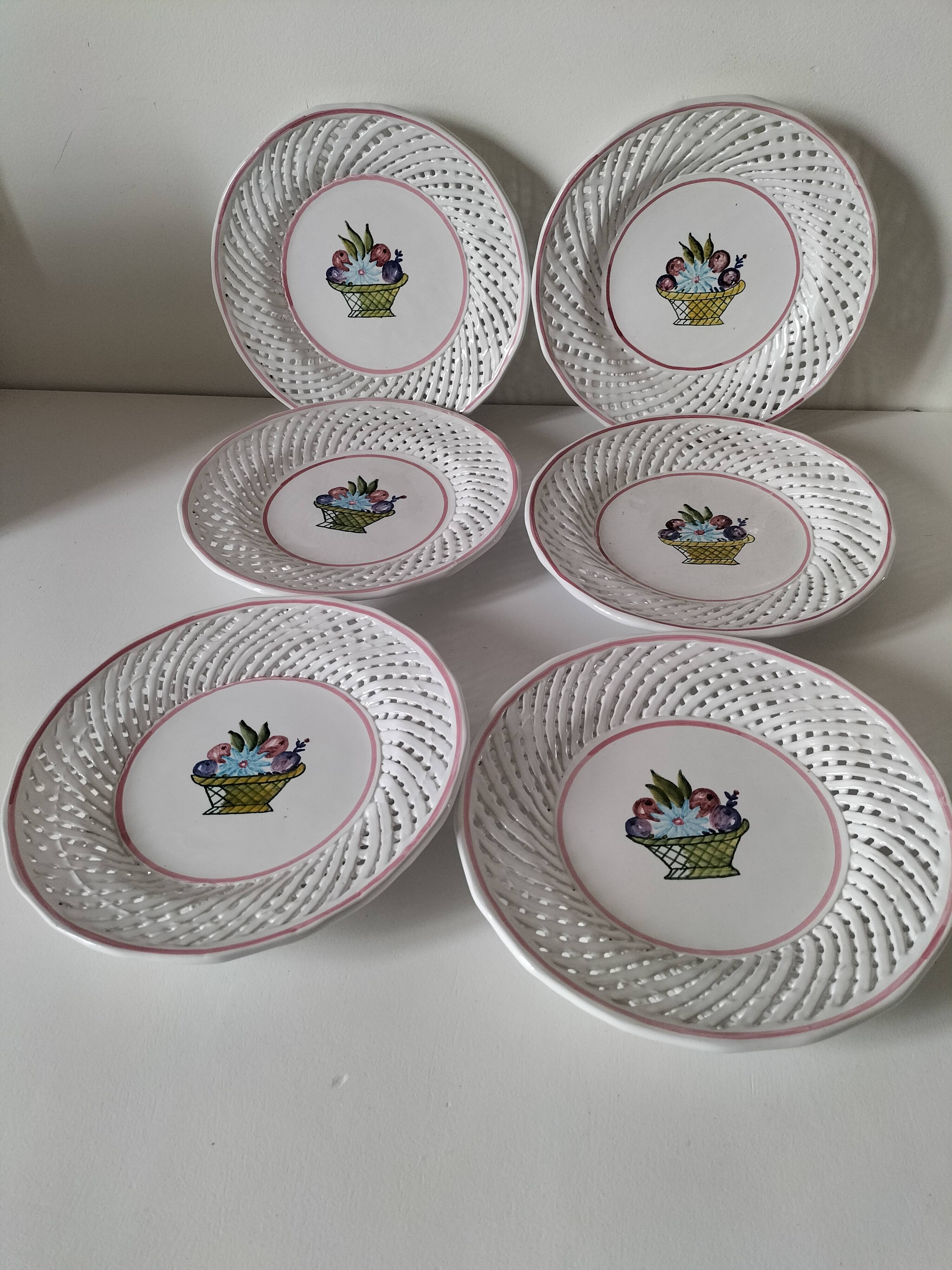 6 pierced dessert plates Portugal
