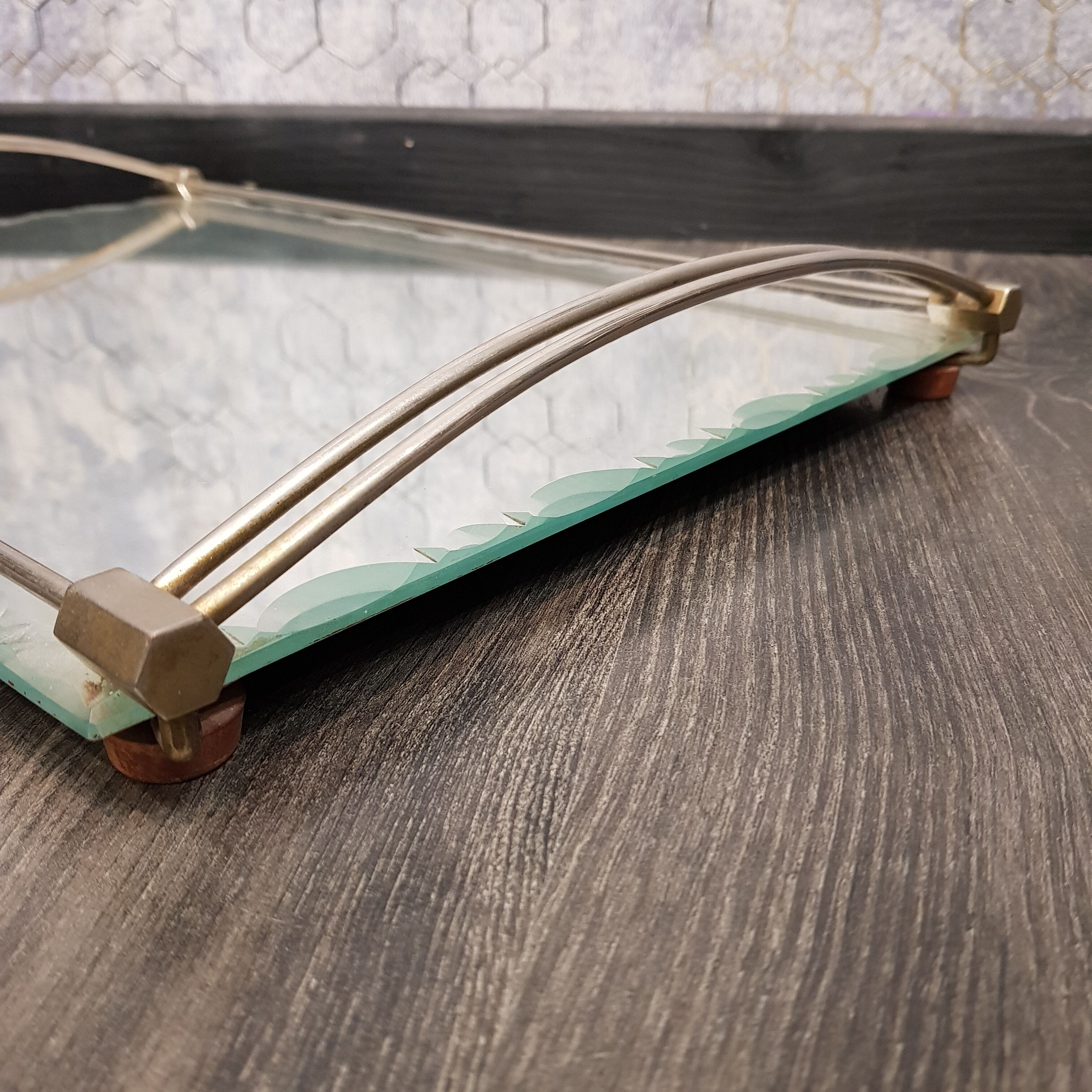 Mirror and metal tray