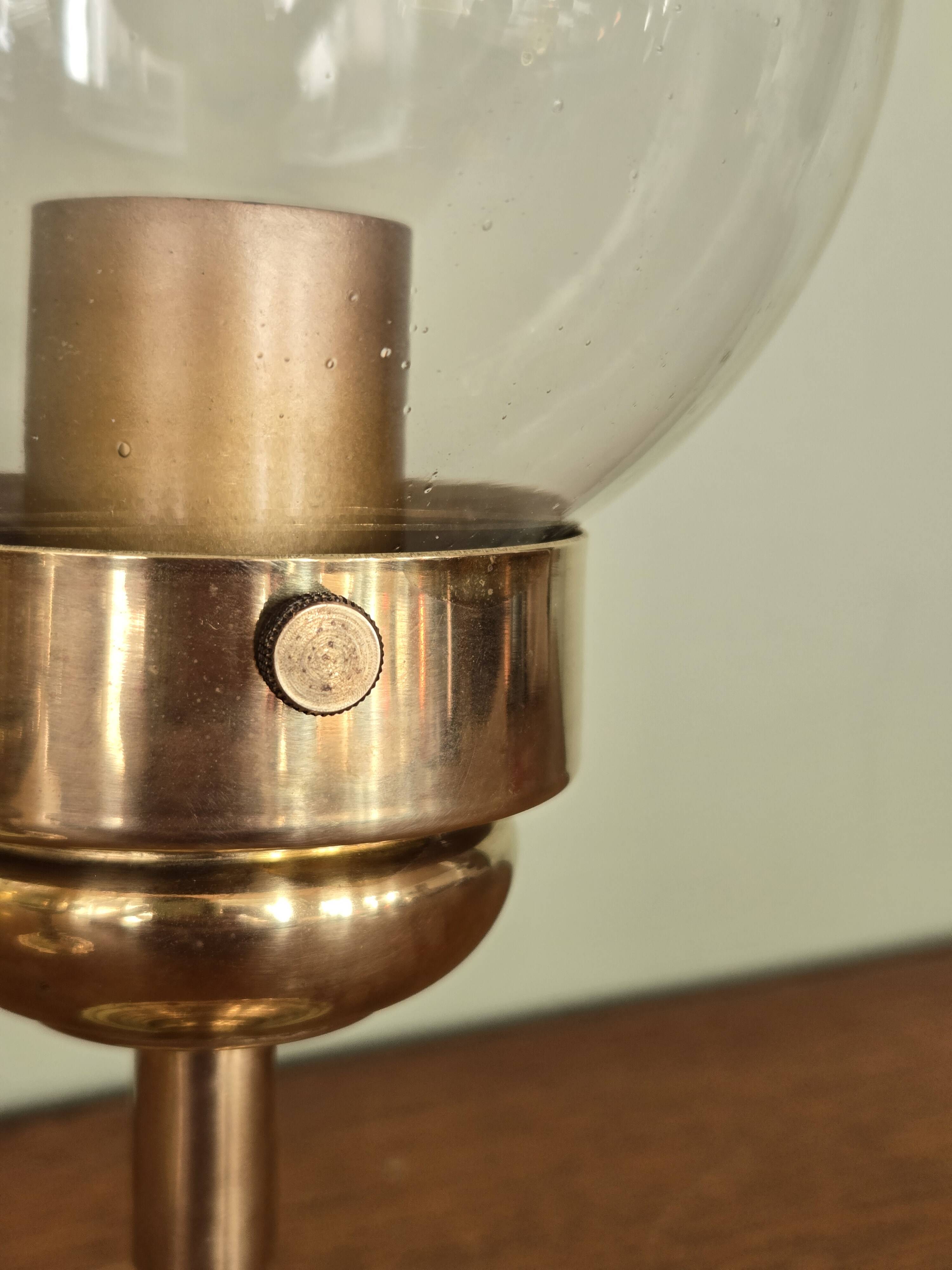 Pair of adjustable wall lights in blown glass and solid brass - modern design