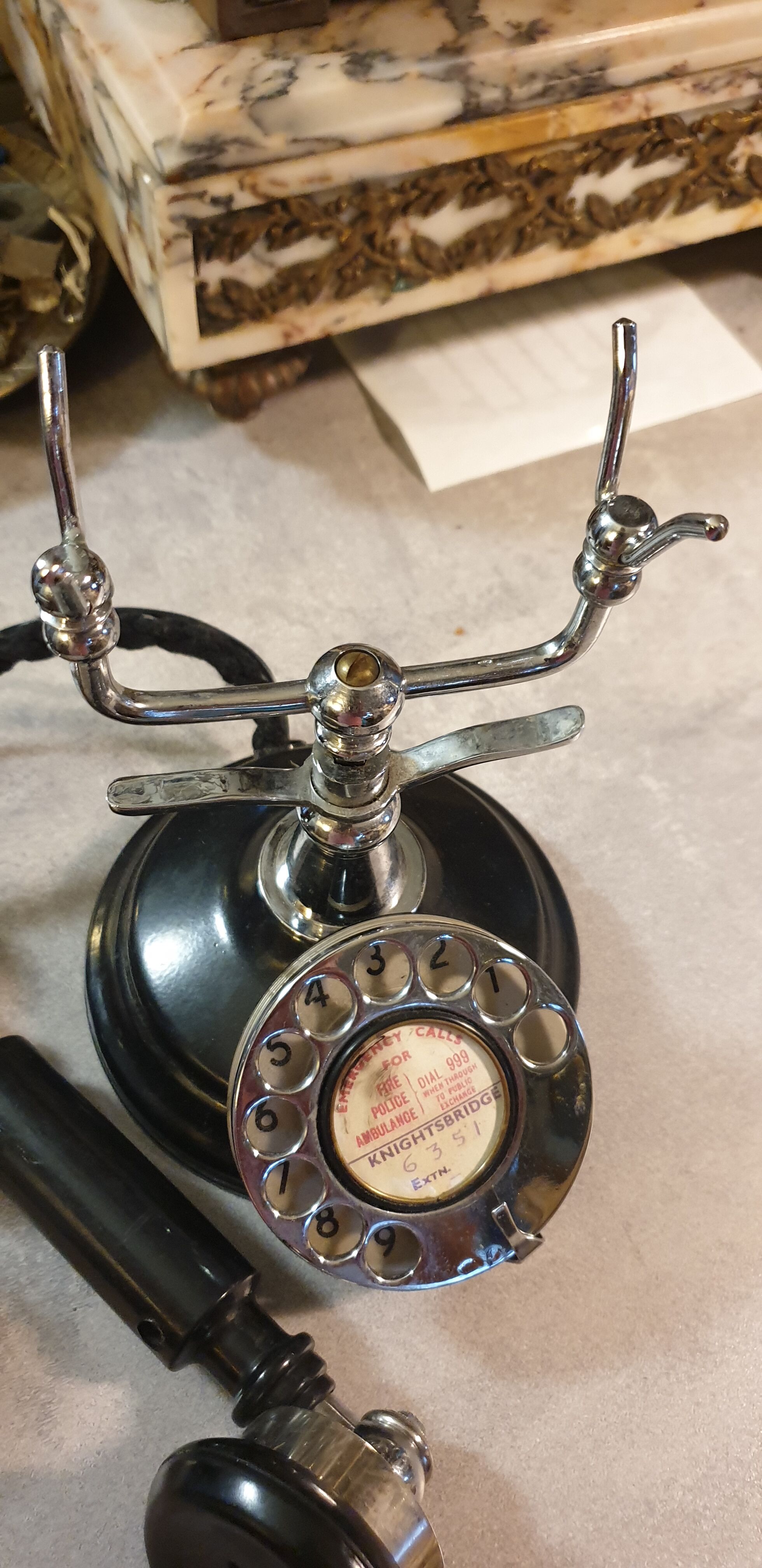 Wired English telephone bell in vintage Bakelite
