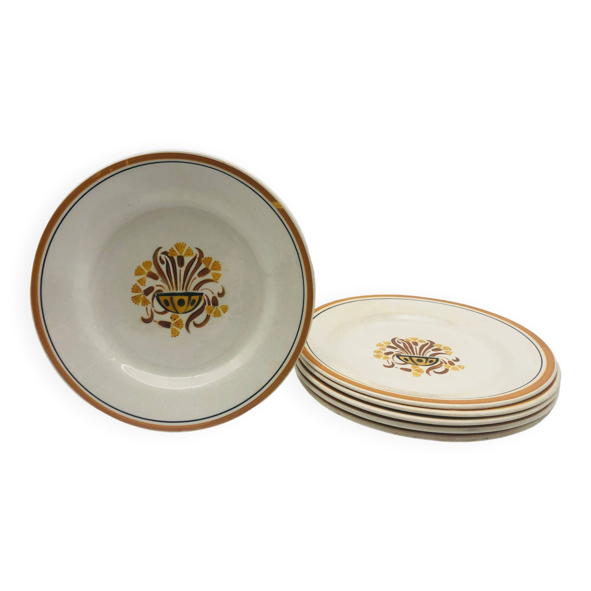 6 Dinner Plates, Creil and Montereau – Carnation model.