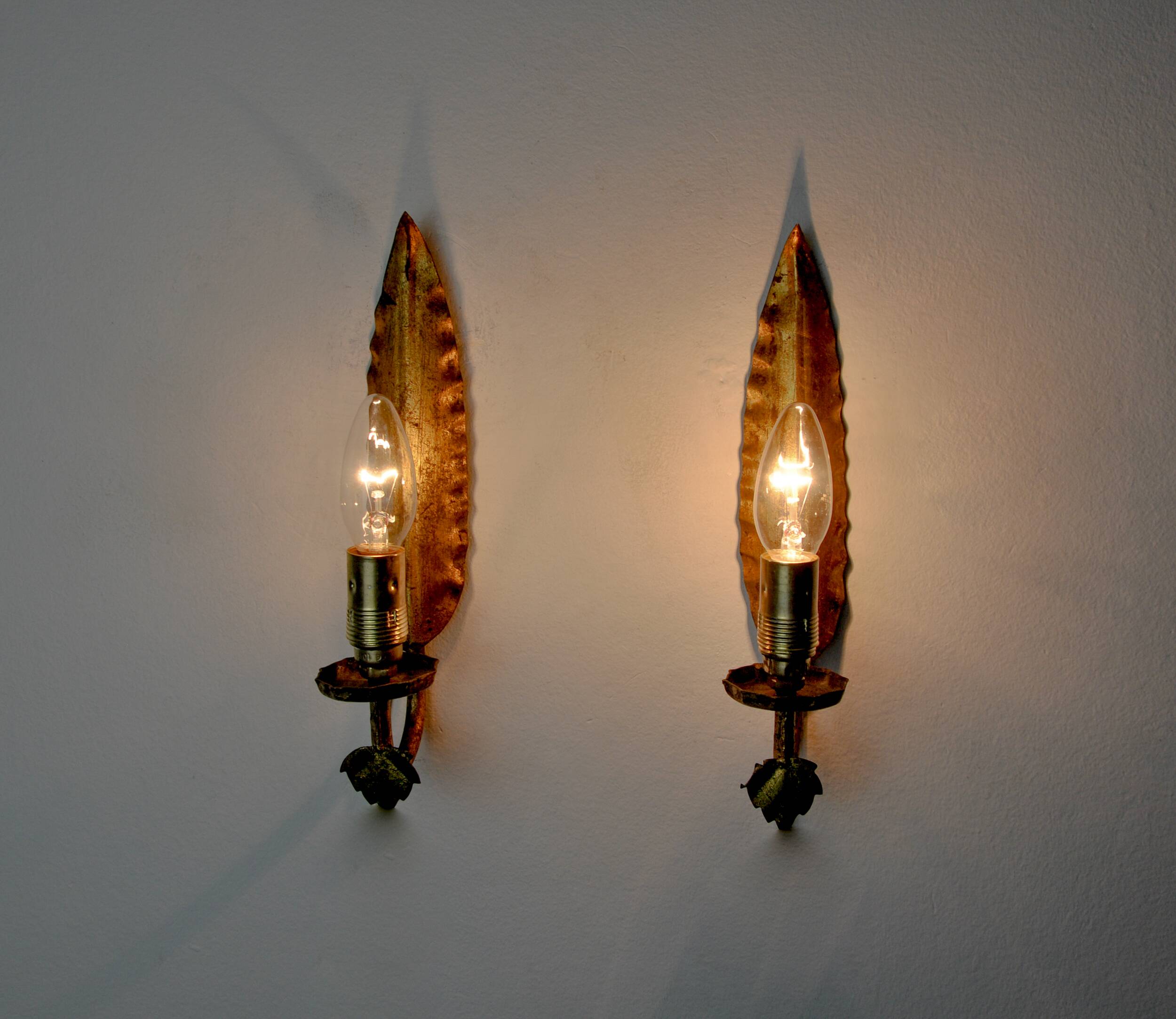 Pair of "leaf" wall lights by Ferro Arte, Spain, 1960