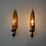 Pair of "leaf" wall lights by Ferro Arte, Spain, 1960